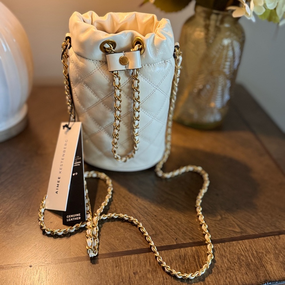 Aimee Kestenberg Cream Quilted Leather Bucket Bag
